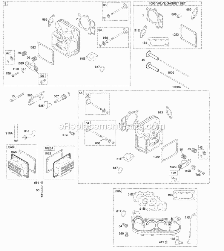 Cylinder Head Valve Gasket Set Valves Diagram and Parts List for  Briggs and Stratton Engine